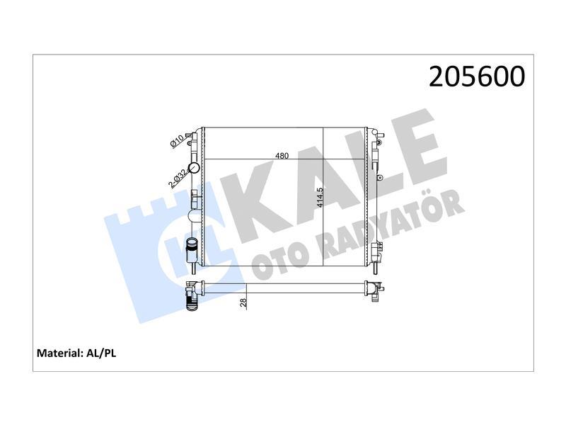 SU RADYATORU CLIO II-KNG-LOGAN1.5 DCI-1.6 16V-1.9 DTI-K4M(AC+KLİMASIZ+MEK)(480x414.5x23)(2SIRA AL+PL - KALE - OEM 7700428082