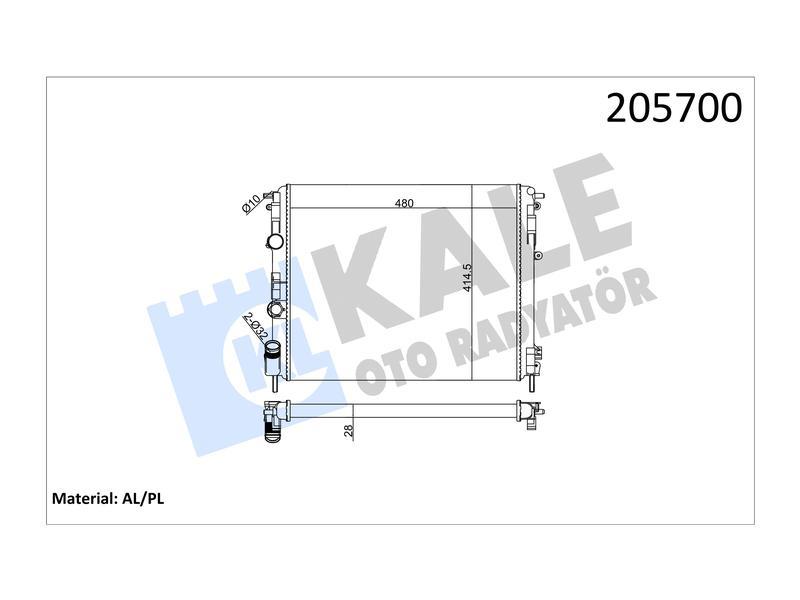 SU RADYATORU CLIO II-KNG-LOGAN1.9 D (KLİMASIZ+MEK)(480x414.5x28) - KALE - OEM 7700428658
