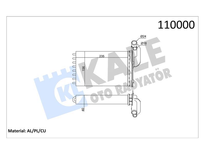 KALORIFER R19 CLIO KANGOO MEGANE SCENIC (BAKIR BORULU) 2 SIRA CU+PL - KALE - OEM 7701033457