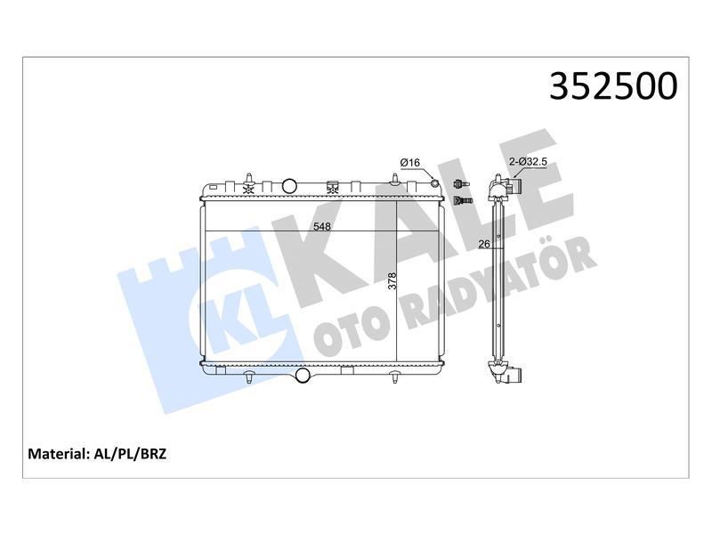 RADYATOR 301-1007-2008-207 1.6HDI (06+) C2-C3 II-C ELYSEE 1.4-1.6-1.4HDI (03+) (MT) AL PL BRZ - KALE - OEM 1333.89