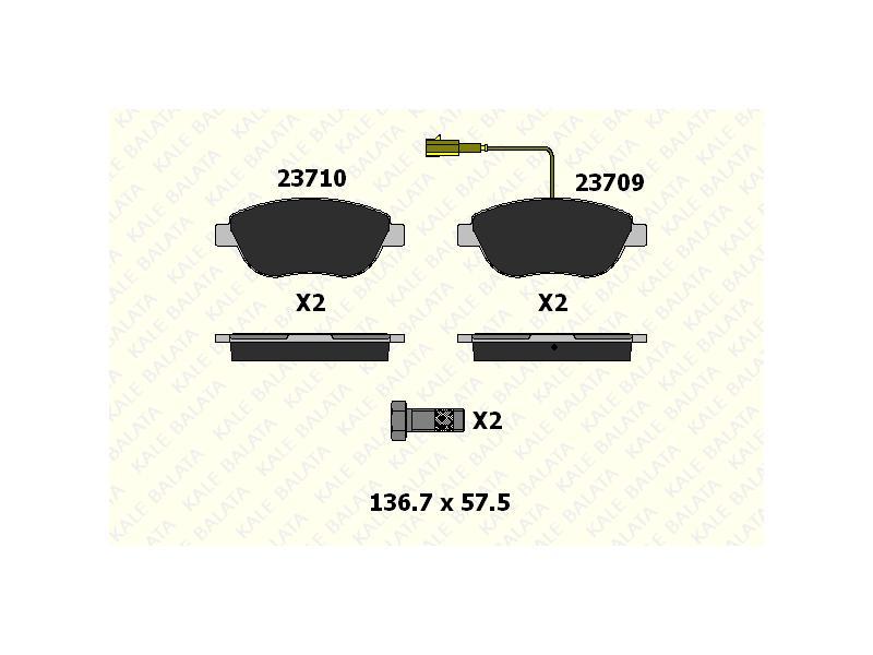 FREN BALATASI ON DOBLO 1.3 1.9 JTD LINEA BRAVO 07=> G.PUNTO 1.3 MJT STILO IDEA 1.3 05=> ( CIFT FISLI — KALE BALATA KB-23710 192 15 ANS KD13 - KALE BALATA - OEM 71772222