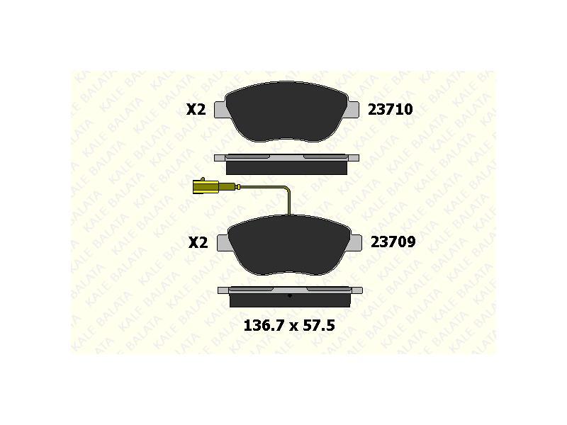 FREN BALATASI ON DOBLO 1.3 1.9 JTD LINEA BRAVO 07=> G.PUNTO 1.3 MJT STILO IDEA 1.3 05=> ( CIFT FISLI — KALE BALATA KB-23710 192 35 ANS KD13 - KALE BALATA - OEM 77362092