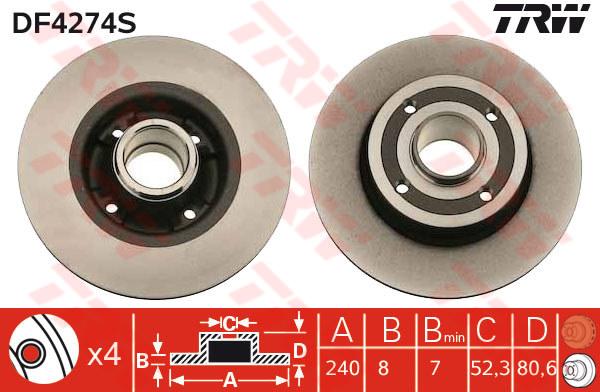 FREN DISKI ARKA DELIKSIZ MEGANE II 02=> MODUS 04=> CLIO III 05=> RULMANSIZ (ADET FIYATI) - TRW - OEM 7701207823