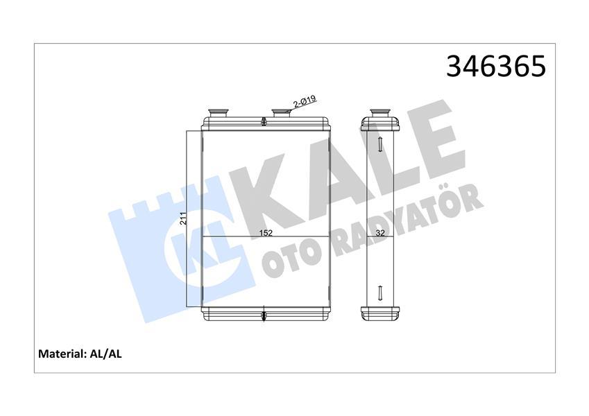 KALORİFER RADYATÖRÜ FIAT DOBLO 01>PUNTO 01>IDEA 04>LANCIA YPSILON 03>(AC+KLİMASIZ) 0183831AB 1.3 JTD 1.4 1.9 JTD - KALE - OEM 46723042
