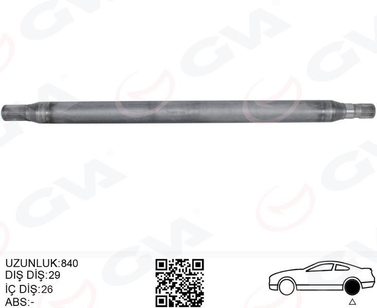 AKS MILI ARKA SOL INCE KISA 840mm MERCEDES SPRINTER B906 . VW CRAFTER 30-35-50 Z:26-29 - GVA - OEM A9063502510