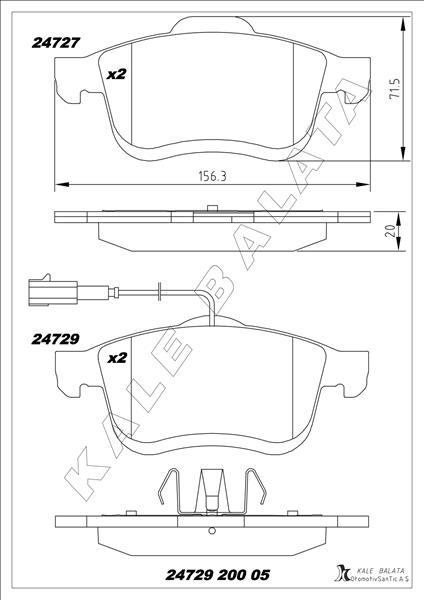 ÖN BALATA FIAT DOBLO III 10> OPEL COMBO 12> 1.3D MTJ 1.4 1.6D MTJ 2.0D MTJ (ÇİFT FİŞLİ) - KALE - OEM 77364929