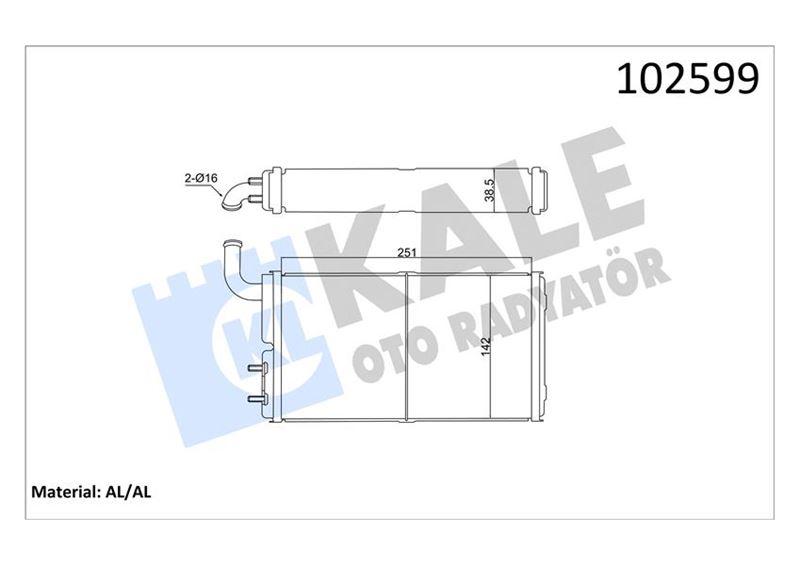 KALORIFER RADYATORU TOFAS SKD MURAT 131 SAHIN DOGAN SLX 1.6 74- BORULU MUSLUKSUZ [MEKANIK] [250X140X42] - KALE RADYATOR - OEM 4327232