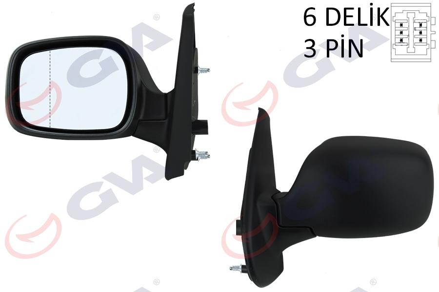 DIŞ DİKİZ AYNASI SOL KANGOO 01> ELEKTRİKLİ+ISITMALI+ASFERİK 3 FİŞ VM-132NEHL - GVA - OEM 7700354638