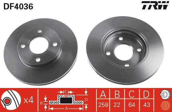 ÖN FREN AYNASI FOCUS (98-04)FIESTA 1.4TDCİ 96>FUSION 02>KA 03>MAZDA 2 03>(258x22x4DLxHAVALI)(8213017 - TRW - OEM 98AB1125BD