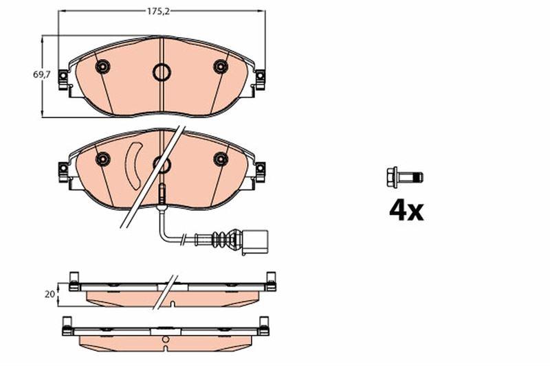 ÖN BALATA A3 12> LEON 15>OCTAVIA 14>SUPERB 15>GOLF VIII PASSAT 14>TIGUAN 16> - TRW - OEM 8V0698151C