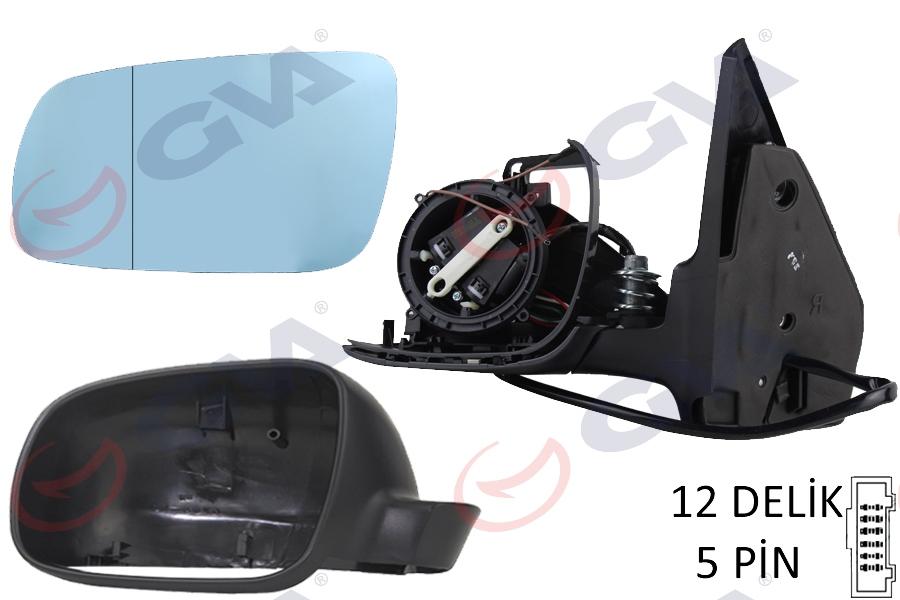 DIŞ DİKİZ AYNASI SOL GOLF-BORA 98> ELEKTRİKLİ+ISITMALI+SİYAH ASTARLI+MAVİ CAM (BÜYÜK TİP) 5 FİŞ VM-188AL - GVA - OEM 1J1857507D01C