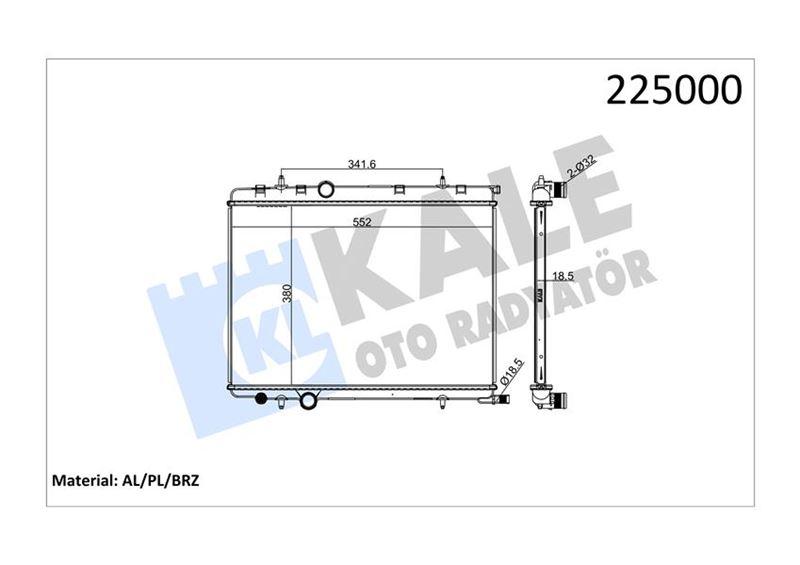 RADYATÖR BRAZİNG (KALIN TİP) PEUGEOT 206 1.6İ-1.4HDI 98=> (380X538X26) (MEK.) - KALE - OEM 9835996080