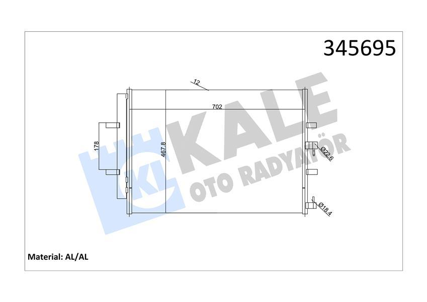 KLİMA RADYATORU (KONDENSERİ) TRANSİT CUSTOM V362 12> TRANSIT V363 14> 2.2 TDCİ (717x467) (AL AL) - KALE - OEM BK2119710AB