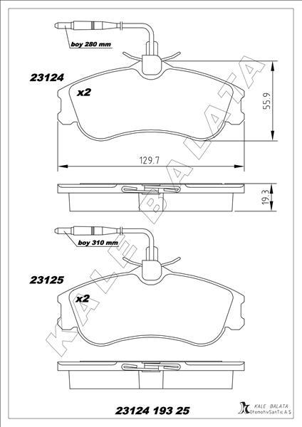ÖN BALATA PARTNER-BERLINGO 07/96=> XSARA 04/97=> P306 (05/93-05/01) (FİŞLİ) - KALE - OEM 1611335080