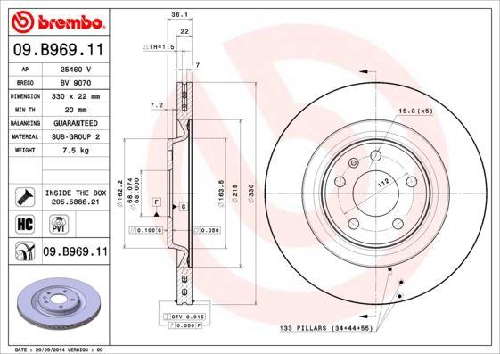 ARKA FREN AYNASI TOUAREG 3.0TDI 17> A4-A5 1.8 TFSI-2.0 TDI 08> A6 2.0 TFSI-2.8 FSI 11>(330x22x5xHVLI 986479750-986479C86-DF6175S - BREMBO - OEM 4H0615601D