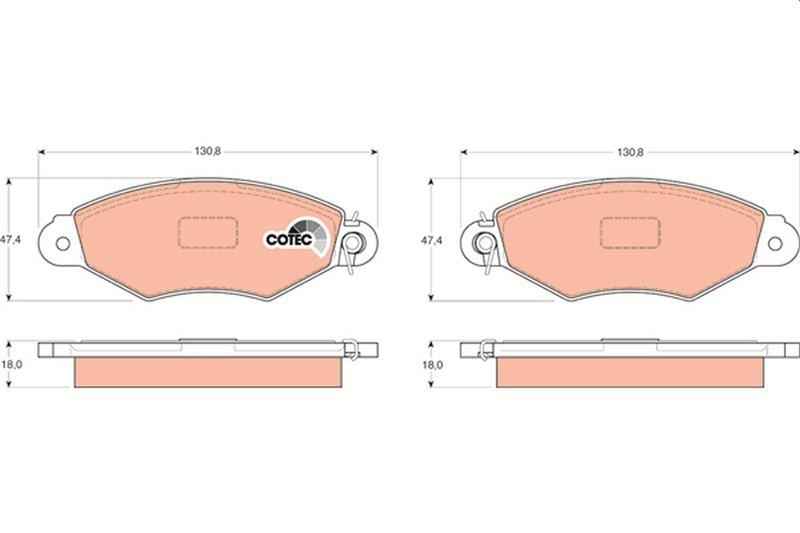 FREN BALATASI ON 130.8 mm RENAULT KANGOO 97- CLIO SYMBOL I 98- CITROËN XSARA 97-02 PEUGEOT 306 96-01 - TRW - OEM 7701205513