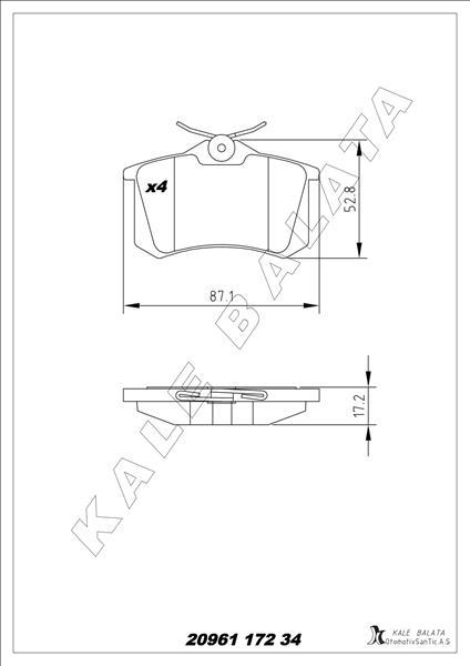 ARKA BALATA FLUENCE-MEGANE II-III-P207-P308-P307-PARTNER-BERLINGO-C2-C3-C4-CROSSLAND- BORA-PASSAT 97>GOLF IV-V-POLO (87x52,9x17) - KALE - OEM 1J0698451P