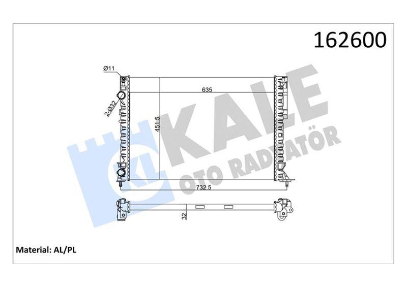 RADYATÖR LGN (97-01)-ESPACE III (99-02) 1.6-1.8-2.0-1.9D (KLİMASIZ+MEK) (635x425x18)(2 SIRA AL+PL) - KALE - OEM 7701045345