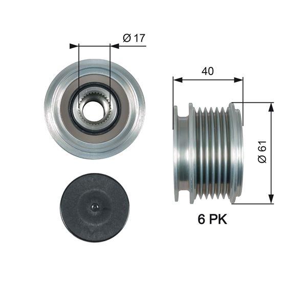 ALTERNATÖR KASNAĞI (RULMANLI) PASSAT-GOLF III-IV 1.9TDI-CADDY III 1.7SDI-1.9TDI-CORDOBA 1.9D - GATES - OEM 022903119A