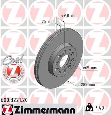 FREN DİSKİ ÖN VW CADDY-PASSAT-GOLF 5/6/7- SKODA OCTAVIA FORD CONNECT 23> (ÇAP: 288mm, KALINLIK: 25mm Delik: 9 ) - ZIMMERMANN - OEM 1K0615301T