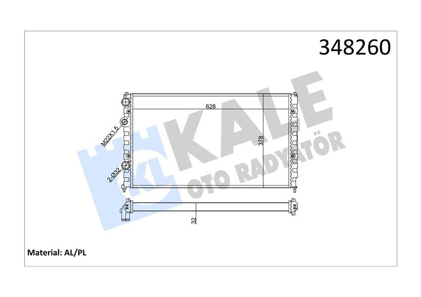 SU RADYATORU VOLKSWAGEN CADDY II/POLO/POLO CLASSIC-SEAT CORDOBA/IBIZA II/INCA 1.4 1.6 1.8 2.0 16V 1.9TDI 1.7/1.9SDI 95->(AT/MT) (AC) [MEKANIK] [628X378X32] - KALE RADYATOR - OEM 6K0121253L