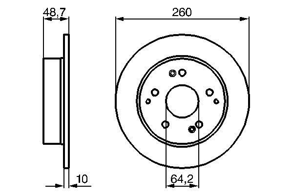 ARKA FREN DİSKİ (DOLU TİP) HONDA CIVIC 1,6L D16V1 hatcback (EP2 kasa) 01-05 / CIVIC TYPE-R 2,0L K20A2 (EP3 kasa) 01-05 (260 çap x 5 bijon) - Adet disk fiyatıdır - BOSCH - OEM 42510S5TE00