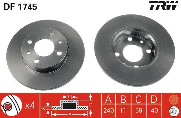 FREN DISKI ON 4D 240 mm FIAT TEMPRA TIPO PUNTO MAREA BRAVO F500 - TRW - OEM DF1745