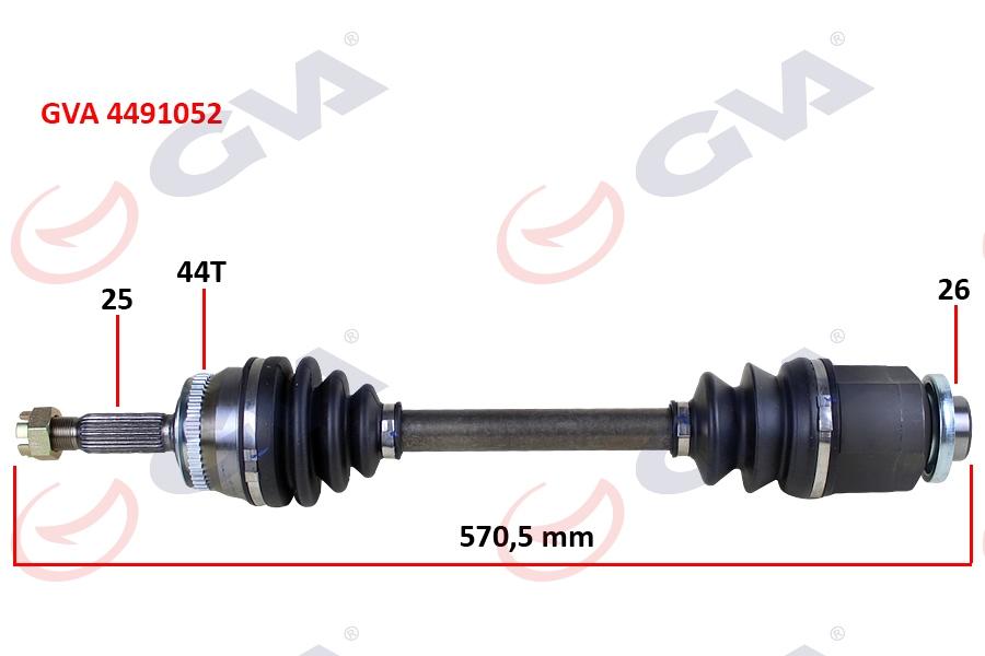 KOMPLE AKS SAĞ HYUNDAI ACCENT ADMIRE 1.5L D3EA CRDI (3 silindir) 02-05 ABS`li (25x(24+2) - ABS= 44 diş) komple boy = 570mm - GVA - OEM 4950125955