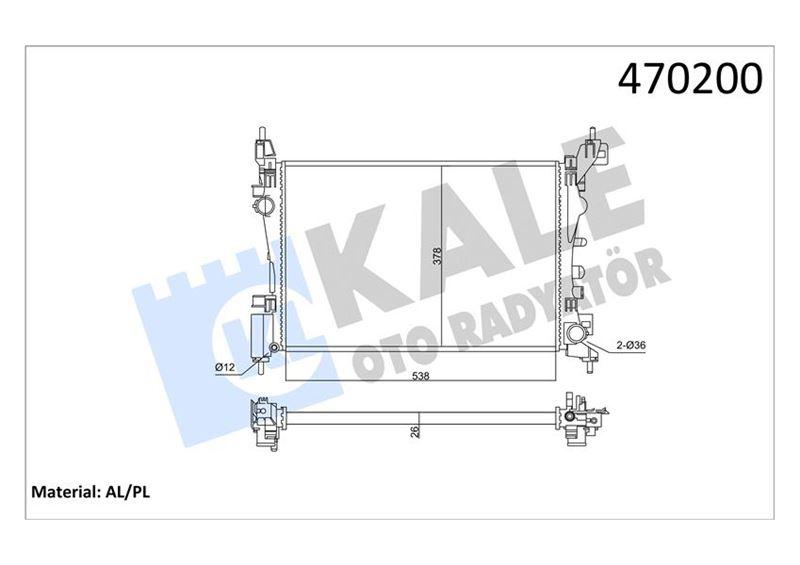 MOTOR SU RADYATORU OPEL ADAM 13> / CORSA D 1.2-1.4 06> / CORSA E 14> - VAUXHALL ADAM / CORSA MK III / CORSA MK IV / CORSAVAN MK IV (MT) (540X378X26) (AL/MKNK) - KALE RADYATOR - OEM 13399870