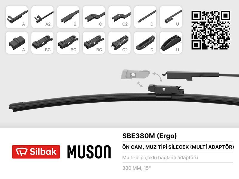 SİLECEK SÜPÜRGESİ MUZ TİPİ 380mm A. BC.C2.D VE U TİPİ KOLLAR ICIN MULTİ ADAPTORLÜ - SILBAK