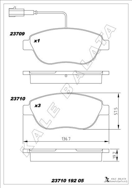 ÖN FREN BALATASI OPEL COMBO D 12> PUNTO EVO 1.3-1.4-1.6D MTJ 09=> 500-500C 1.3DMJ 10=> GRANDE PUNTO 1.6DMTJ 09=> - KALE - OEM 95518218
