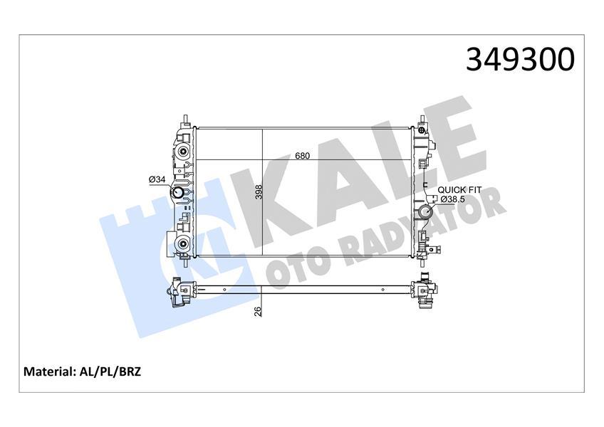 SU RADYATORU OPEL ASTRA J-ASTRA GTC J-ZAFIRA TOURER C CHEVROLET CRUZE (J300)-CRUZE (J305)-CRUZE (J308)-ORLANDO (J309) (680X397X28) (AL/PL/BRZ) - KALE RADYATOR - OEM 39074657