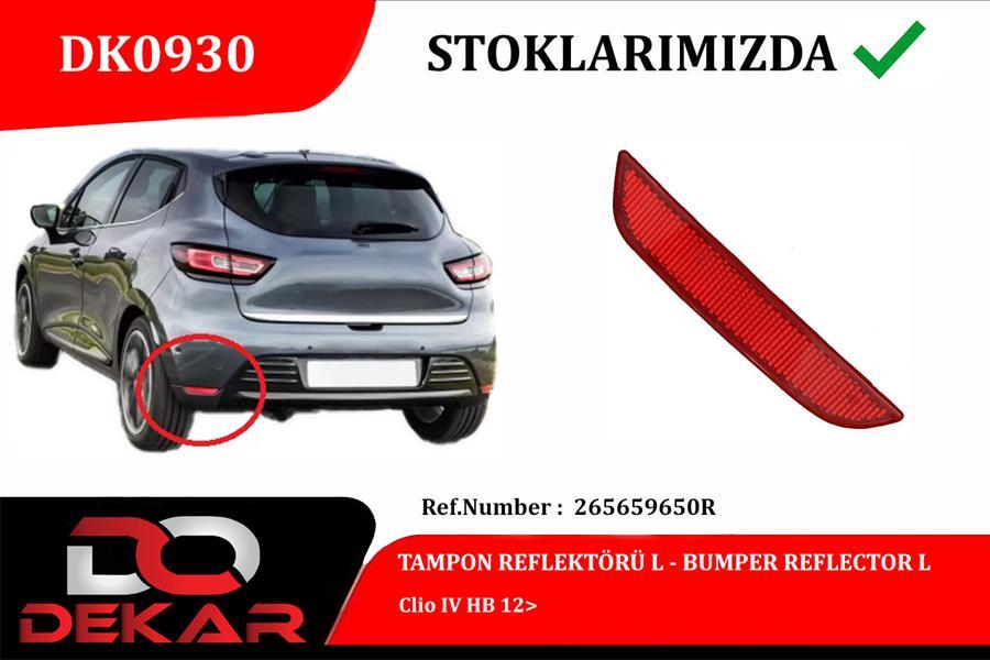 ARKA TAMPON REFLEKTÖRÜ SOL RENAULT CLIO IV HB 12> - DEKAR - OEM 265659650R