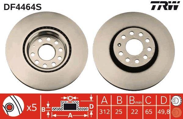 FREN DİSKİ ÖN VW PASSAT-GOLF5-GOLF6-GOLF7-CADDY-A3-LEON-FORD CONNECT 23> (ÇAP: 312mm, KALINLIK: 25mm Delik: 5) - TRW - OEM 1K0615301AA