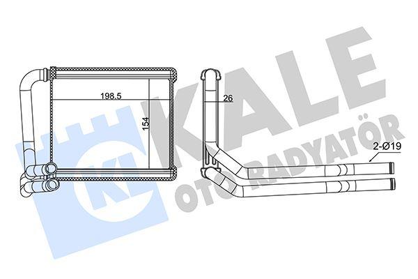 KALORIFER RADYATORU HYUNDAI ACCENT BLUE 1.4 1.6CRDI 10> - KIA RIO III 1.4CWT 11> (BORULU) [BRAZING AL/AL] [154X198.5X26] - KALE RADYATOR - OEM 971381R000