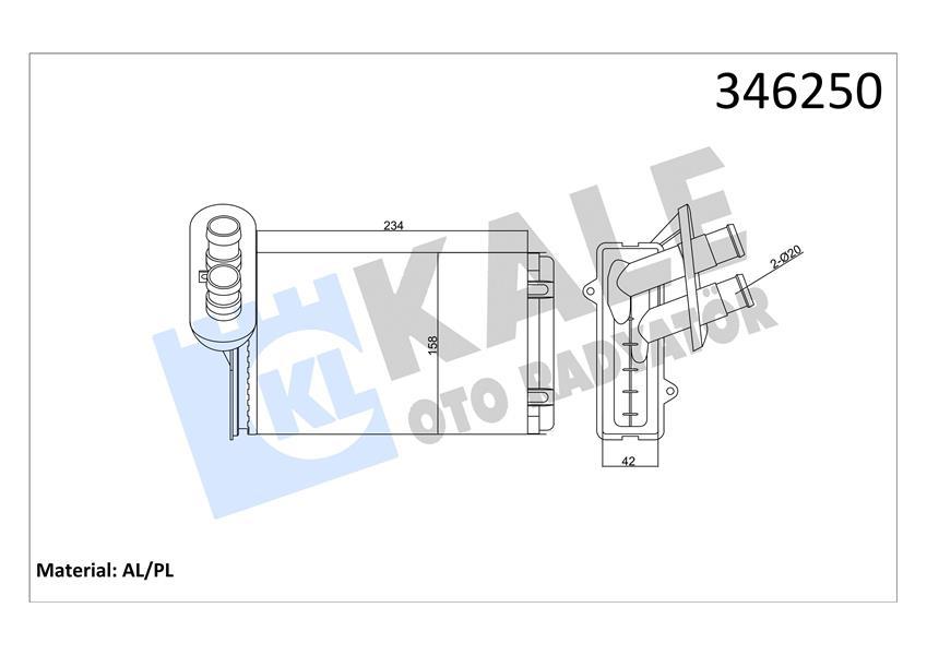 KALORİFER RADYATÖRÜ A3-CADDY-GOLF-JETTA-POLO-IBIZA-CORDOBA-OCTAVIA-1.4-1.6-1.8-1.9TDI-2.0 (234x156) - KALE - OEM 191819031E