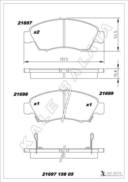 ÖN FREN BALATA (KÜÇÜK TİP) HONDA CIVIC 1.6L D16 SI enjeksiyonlu 92-95 1.4L D14A EURO 96-00 / JAZZ 1.4L L13A GD 02-08 - KALE - OEM 45022SR3G01