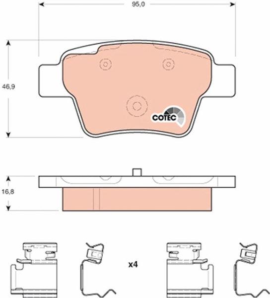 FREN BALATASI ARKA 95 mm PEUGEOT P207 06- P307 00- CITROEN C4 I - TRW - OEM 4253.40