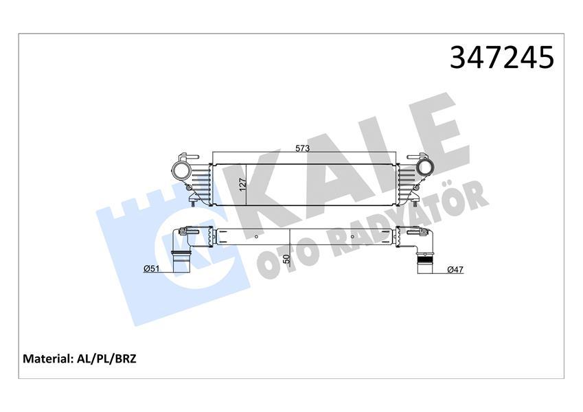 TURBO RADYATÖRÜ (INTERCOOLER) FIAT EGEA 16> 500L 12> 1.3D MJET 1.4 1.6D MJET - KALE - OEM 51887954