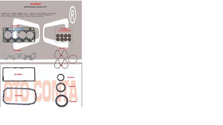 MOTOR UST TAKIM CONTASI KECELI SUBAP LASTIKLI UST KAPAK NBR RENAULT TWINGO CLIO II KANGOO 1.2 8V D7F 710 D7F 720 - OTOCONTA - OEM 7701472955