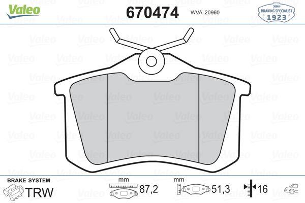 ARKA BALATA FLUENCE-MEGANE II-III-P207-P308-P307-PARTNER-BERLINGO-C2-C3-C4-CROSSLAND- BORA-PASSAT 97>GOLF IV-V-POLO (87x52,9x17) - VALEO - OEM 1J0698451P