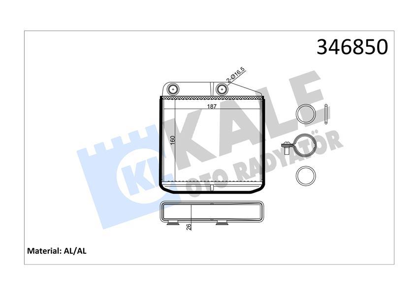 KALORİFER RADYATÖRÜ CORSA D 06> CORSA E 14> ADAM 14> MITO-DOBLO III-LINEA-FIORINO-PRATICO- GRANDE PUNTO 1.2-1.3-1.4 (268700) (BORUSUZ TİP) - KALE - OEM 39033120
