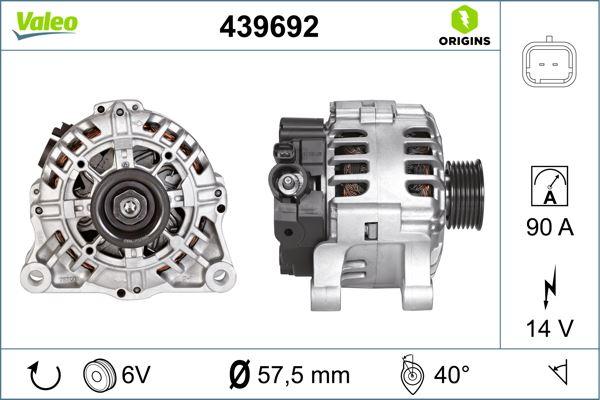 ALTERNATÖR 14V 90A BIPPER-NEMO-P206-P406-PARTNER-PARTNER TEPEE-BERLINGO-XSARA-C5-JUMPY (TU1JP) - VALEO - OEM 5705.KX