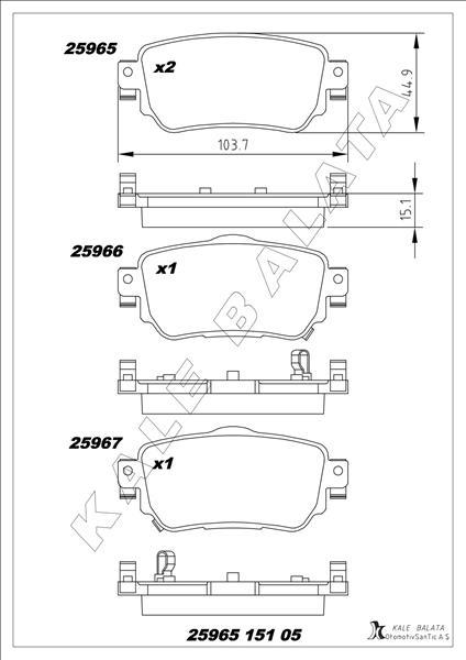 ARKA FREN BALATA RENAULT KADJAR 15> KOLEOS II 18> / NISSAN QASHQAI 1.6L Dci R9M dizel 11-> / X-TRAIL 1.6L Dci T32 12-> - KALE - OEM 440605889R