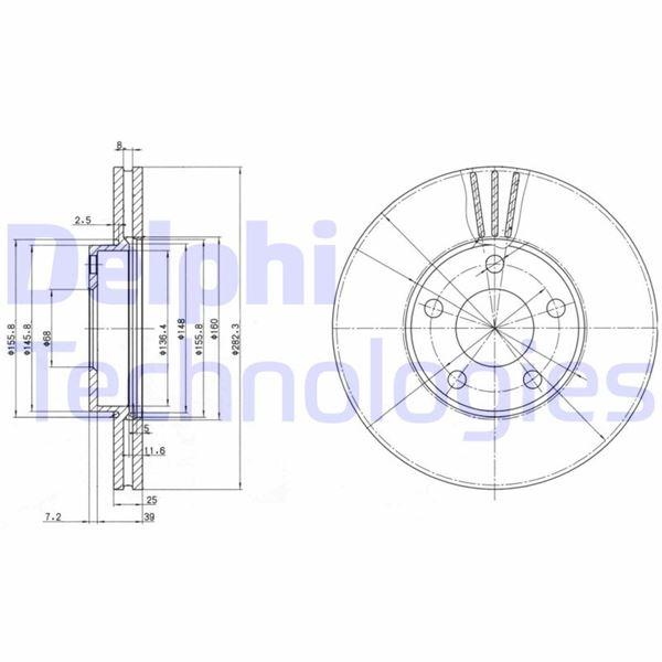 FREN DISKI ON HAVALI 282MM ( VOLKSWAGEN ) PASSAT (96->) - DELPHI - OEM 8E0615301C