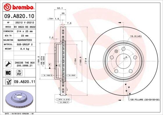 ÖN FREN AYNASI HAVALI A4 8EC 2.0 TDI 06- A4 8K2 A4 AVANT 8K5 1.8 TFSI/1.8 TFSI QUATTRO/2.0 TFSI/2.0 986479467-DF4866S - BREMBO - OEM 8K0615301