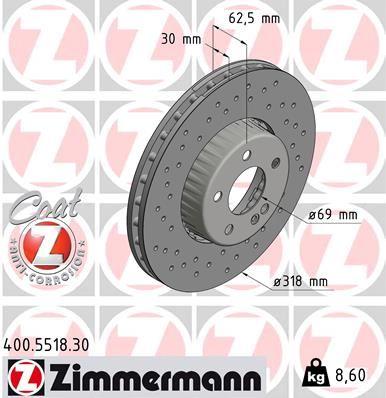 FREN DISKI ON MERCEDES C-CLASS W205 S205 C205 A205 — ZIMMERMANN 400.5518.30 - ZIMMERMANN - OEM A0004212112