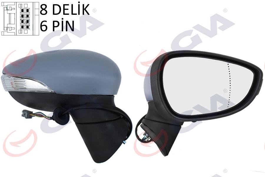 DIŞ DİKİZ AYNASI SAĞ FORD FİESTA 08> ELEKTRİKLİ ISITMALI ASTARLI 6PİN - GVA - OEM 8A61