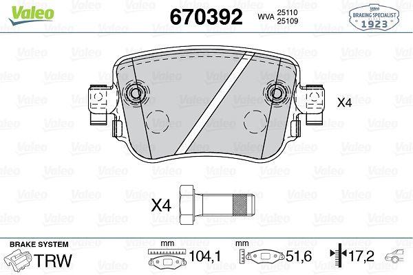 FREN BALATASI ARKA (104.1X17.2X51.6) CADDY IV 2.0 TDI 15> (CUUF-DFSF) - VALEO - OEM 8U0698451F