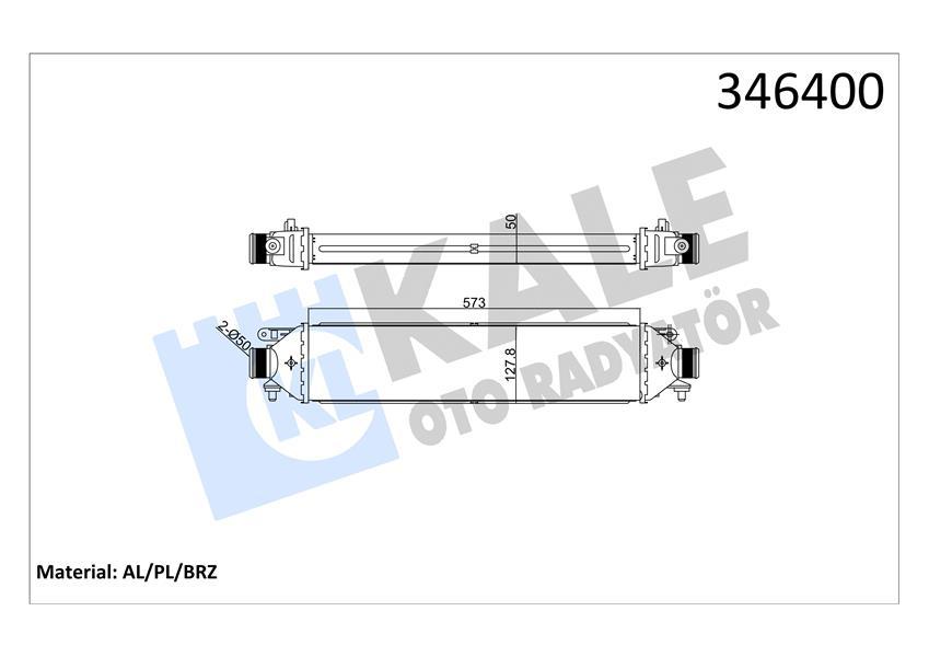 TURBO RADYATÖRÜ (INTERCOOLER) BRAVO 07>PUNTO 1.4TJET-1.6DMTJ-1.9 DMTJ 05>(199A8.000) (572x127x50) - KALE - OEM 51783791